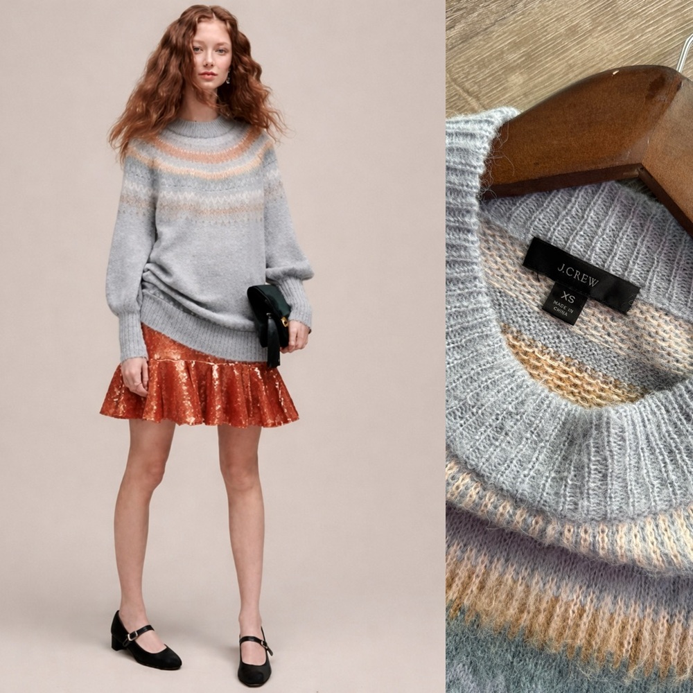 J. Crew Women's Fair Isle yoke puff-sleeve sweater-size XS